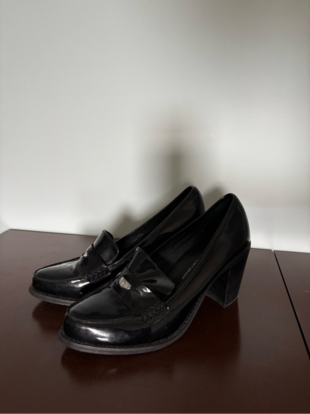 Women’s Black Patent Block Heel Loafers